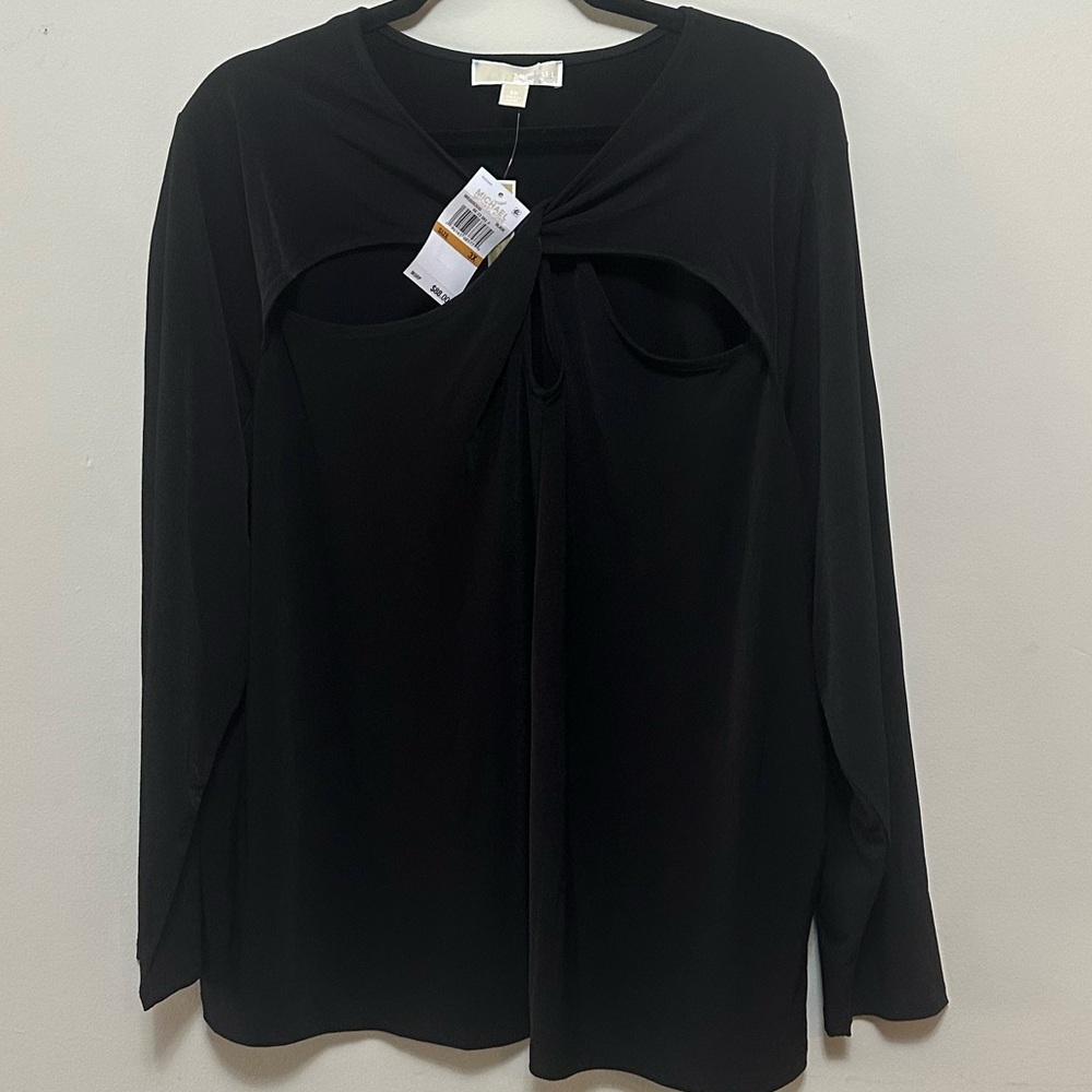 Michael Michael Kors Keyhole Front Long Sleeve Top | Black | 3X | NWT
